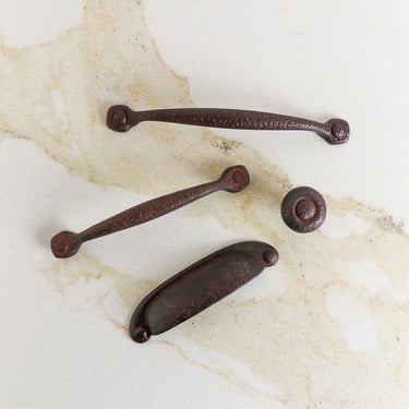 3 inch (76mm) and 3-3/4 inch (96mm) Refined Rustic Cup Pull - Rustic Iron