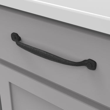 7-9/16 inch (192mm) Refined Rustic Cabinet Pull - Black Iron