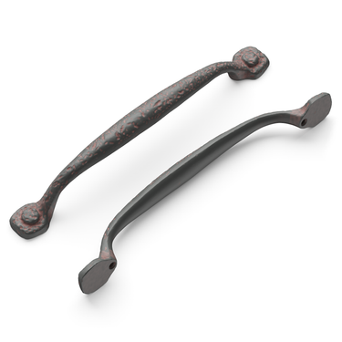 6-5/16 inch (160mm) Refined Rustic Cabinet Pull - Rustic Iron