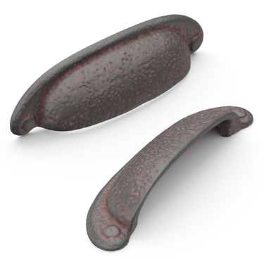 3 inch (76mm) and 3-3/4 inch (96mm) Refined Rustic Cup Pull - Rustic Iron